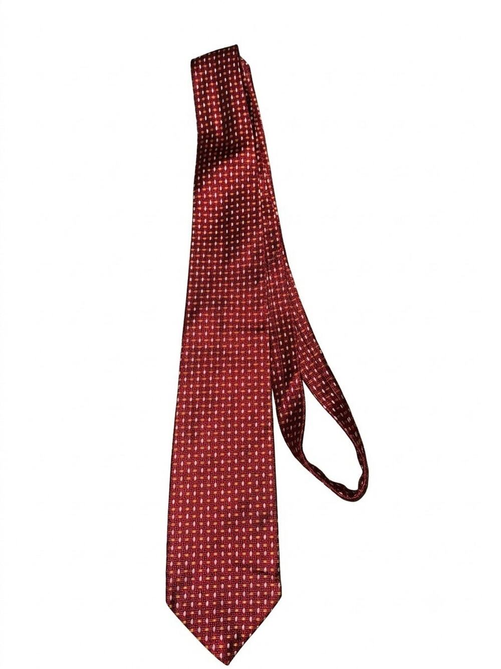 Robert Talbott Extra Long Silk Tie Red Gold Geometric Micro Pattern Tie 64"